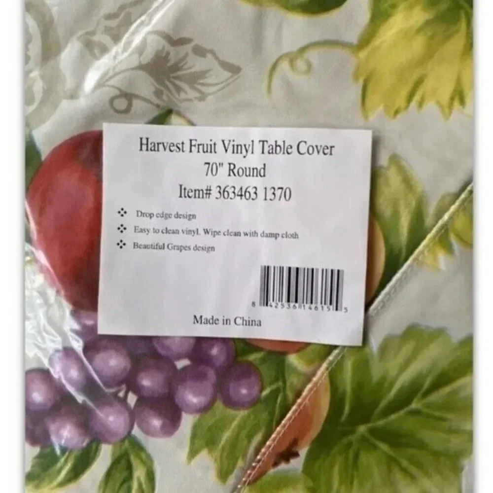 Harvest Fruit Vinyl Table Cover Apple Grapes Pears Wipes Clean 70